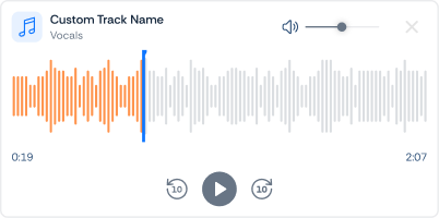 An audio player showing a vocals track waveform